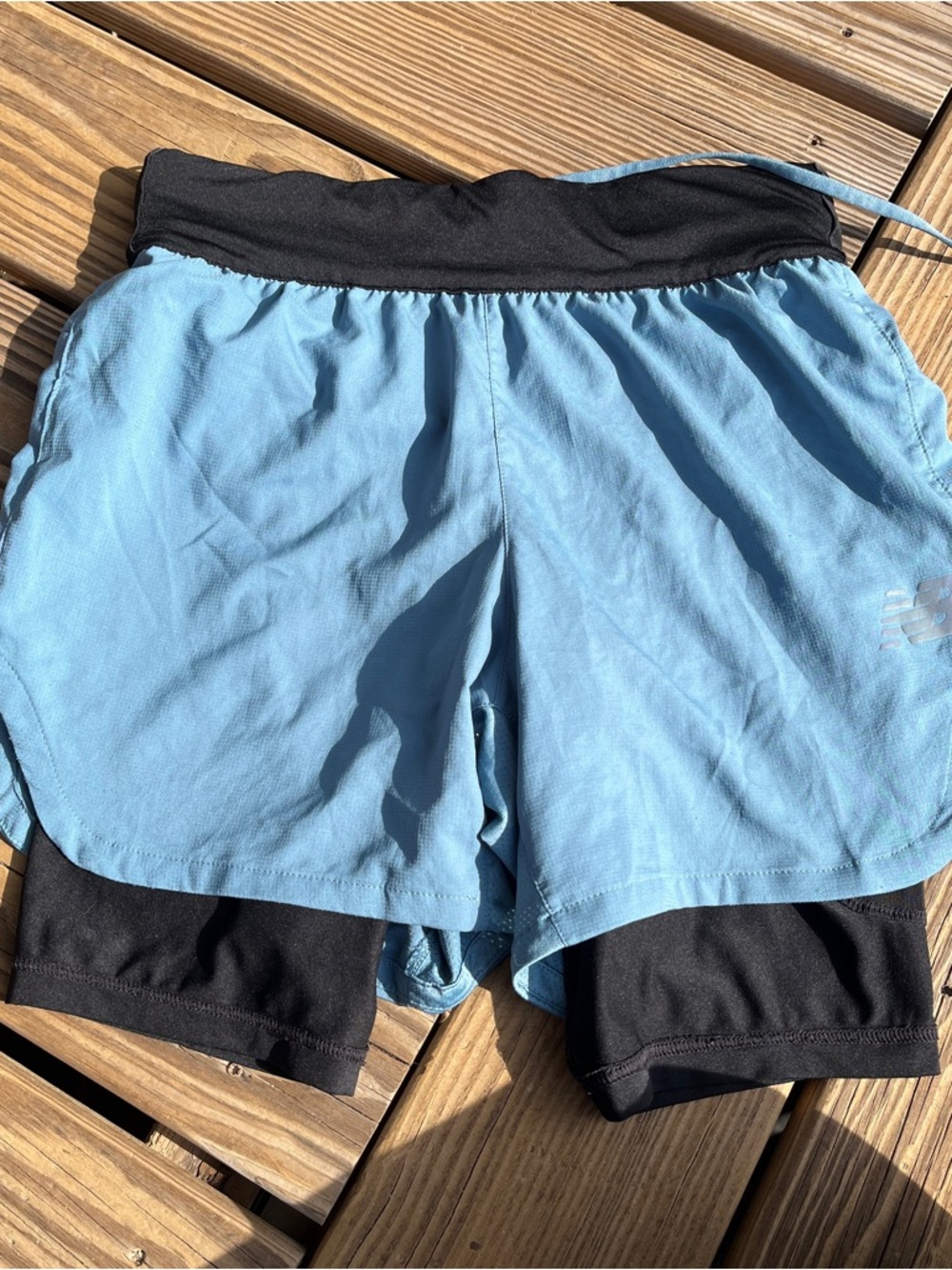 New Balance Light Blue & Black Layered Athletic Shorts